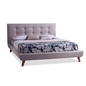 Full size Beige Linen Upholstered Platform Bed with Button Tufted Headboard