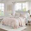 King Size 3 Piece Reversible Scalloped Edges Microfiber Quilt Set in Blush