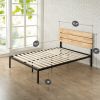 Full size Metal Platform Bed Frame with Wood Slats and Headboard