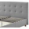 Full size Grey Linen Upholstered Platform Bed with Button-Tufted Headboard