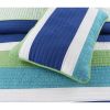 Full/Queen Navy Blue/Green/Teal/White Stripe 100-Percent Cotton Quilt Set