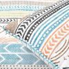 Full/Queen Scandinavian Chevron Teal White Orange Reversible Cotton Quilt Set