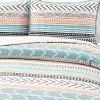 King Scandinavian Chevron Teal White Orange Brown Reversible Cotton Quilt Set