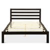 Full size Wooden Platform Bed Frame with Headboard in Espresso