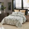 King size Boho Floral Botanical Flowers Beige Grey Reversible Quilt Set