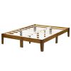 King size Solid Wood Platform Bed Frame in Brown Natural Finish