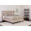 King Beige Upholstered Platform Bed Frame with Button Tufted Headboard