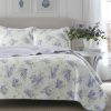 Full / Queen size 3-Piece Cotton Quilt Set with White Purple Floral Pattern