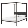 Queen size Brown Metal Canopy Bed Frame with Grey Upholstered Headboard