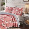 Twin/Twin XL Pink Blue Reversible Floral Llama Cotton Quilt Set