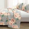 King Size Polyester Black White Striped Rose Floral 3 Piece Quilt Set