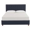 Queen Blue Linen Upholstered Platform Bed with Headboard