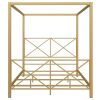 Queen size Modern Gold Metal Canopy Bed Frame with Headboard and Footboard