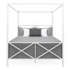 Queen size Modern Canopy Bed Frame in White Metal Finish