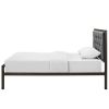 Twin Metal Platform Bed with Gray Fabric Button Tufted Upholstered Headboard