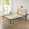 Twin size Heavy Duty Metal Platform bed Frame with Wood Slats and Headboard