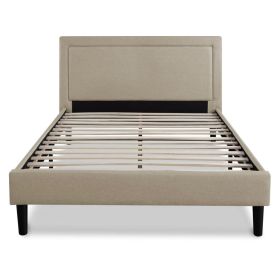 Queen size Taupe Upholstered Platform Bed with Headboard