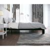 Full Modern Black Metal Platform Bed Frame with Wood Slats