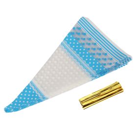 50 Clear Cone Shaped Treat Popcorn Bags Treat Bags Cellophane Candy Bags with Twist Tie BLue