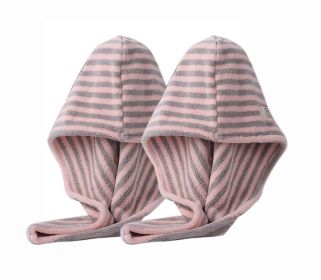 2 Pcs Microfiber Hair Drying Towel Quick Dry Hair Turban for Womens; Pink Grey Stripes