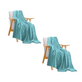 SOGA 2X Sky Blue Throw Blanket Warm Cozy Striped Pattern Thin Flannel Coverlet Fleece Bed Sofa Comforter