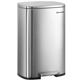 SONGMICS 13.2 Gallon Kitchen Trash, Garbage Can, Pedal Rubbish Bin, Stainless Steel, Silver