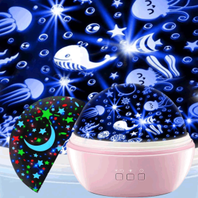 Night Light Projector For Kids, 2 In 1 Ocean And Starry Projector, 360 Rotating Baby Night Lights Lamp For Bedroom Christmas Birthday Gifts, Pink