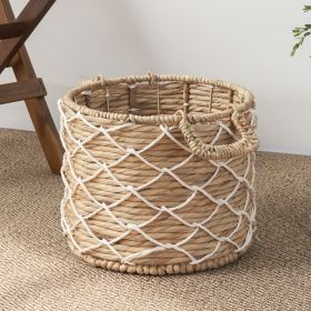 Round Water Hyacinth Woven Basket with Handles - 18" x 18" x 15" - Natural Brown - For Clothes, Towels, Canvas