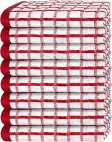 Premium Dish Towels for Kitchen with Hanging Loop 8 Pack Heavy Duty Absorbent 100% Cotton 410 GSM Terry Kitchen Towels 16x26 inch Red Color