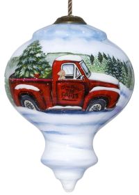 Christmas Tree Farm Hand Painted Glass Hanging Ornament