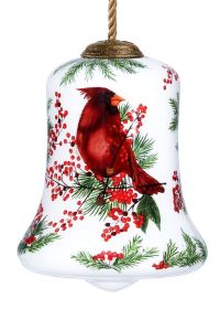 Winter Berries Cardinal Hand Painted Glass Hanging Ornament