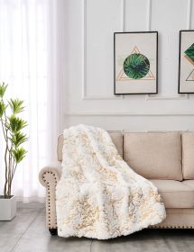 Luxury Chinchilla Faux Fur Gilded White Throw Blanket (60" x 80")