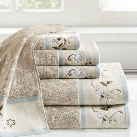 Embroidered Cotton Jacquard 6 Piece Towel Set