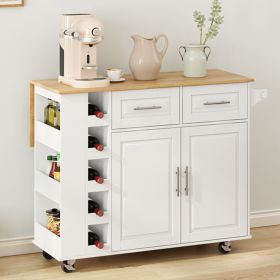 Multi-Functional Kitchen Island Cart with 2 Door Cabinet and Two Drawers,Spice Rack, Towel Holder, Wine Rack