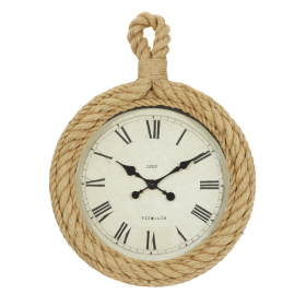 DecMode 19" Beige Jute Wall Clock with Rope Accents