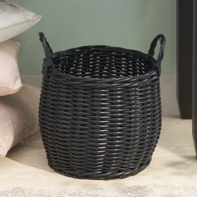 Lucius Round Resin Woven Wicker Basket with Handles - 13" x 13" x 13" - Black - For Clothes, Towels, Toys, Magazines Storage and Home Decoration