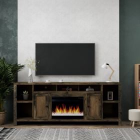 Bridgevine Home Joshua Creek 84 inch Electric Fireplace TV Stand for TVs up to 95 inches, Minimal Assembly, Barnwood Finish