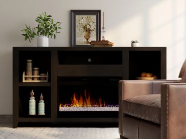 Bridgevine Home Urban Loft 62 inch Electric Fireplace TV Console for TVs up to 70 inches, Minimal Assembly, Mocha Finish