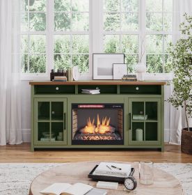 Bridgevine Home Vineyard 74 inch Fireplace TV Stand Console for TVs up to 85 inches, Minimal Assembly, Sage Green and Fruitwood Finish