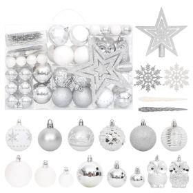 108 Piece Christmas Bauble Set Silver and White