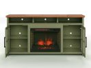 Bridgevine Home Vineyard 74 inch Fireplace TV Stand Console for TVs up to 85 inches, Minimal Assembly, Sage Green and Fruitwood Finish