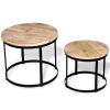 Two Piece Coffee Table Set Rough Mango Wood Round 15.7"/19.7"