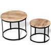 Two Piece Coffee Table Set Rough Mango Wood Round 15.7"/19.7"