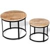 Two Piece Coffee Table Set Rough Mango Wood Round 15.7"/19.7"