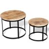 Two Piece Coffee Table Set Rough Mango Wood Round 15.7"/19.7"