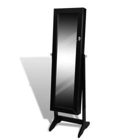 Standing Jewelry Cabinet with Mirror Black