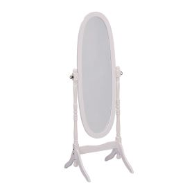 59.25" Tall Standing Wooden Floor Mirror with White finish, Oval Shape