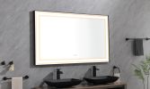 84in. W x48 in. H Framed LED Single Bathroom Vanity Mirror in Polished Crystal Bathroom Vanity LED Mirror with 3 Color Lights Mirror for Bathroom Wall