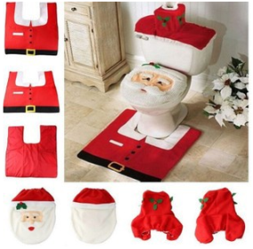 Merry Christmas Bathroom Curtain Santa Claus Toilet Seat Christmas Decorations (Option: Santa 3pcs 1set)