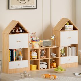 Versatile Children's Bookshelf with House-Shaped Design, Multi-Functional Storage for Books and Toys, Adjustable Placement (Color: as Pic)